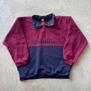 Vintage Umbro Quarter Zip Fleece Pullover Colorblock Burgundy Navy XL Mens